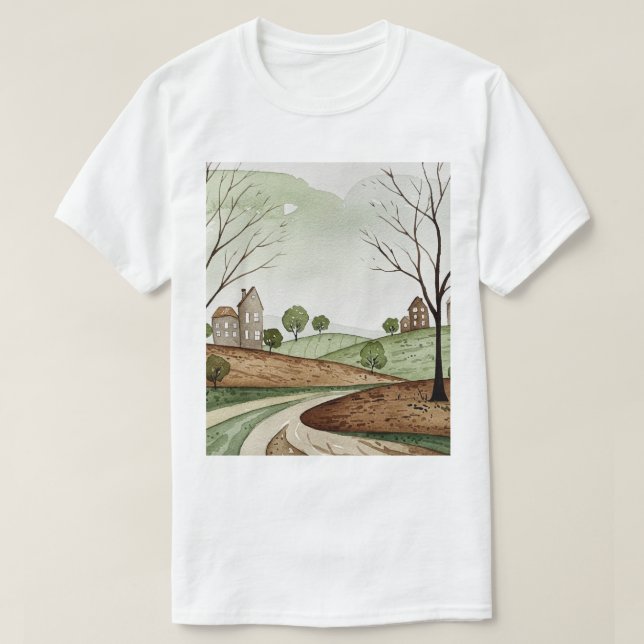 Camiseta landscape of hills with small houses (Diseño del anverso)