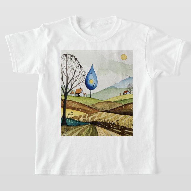 Camiseta landscape of hills with small houses (Distribución)