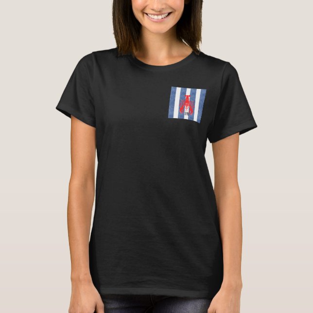 Camiseta Langosta roja en franjas de denim azules y blancas (Anverso)