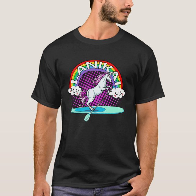 Camiseta Lanikai Beach Hawaii Rainbow Unicorn Paddle Board  (Anverso)
