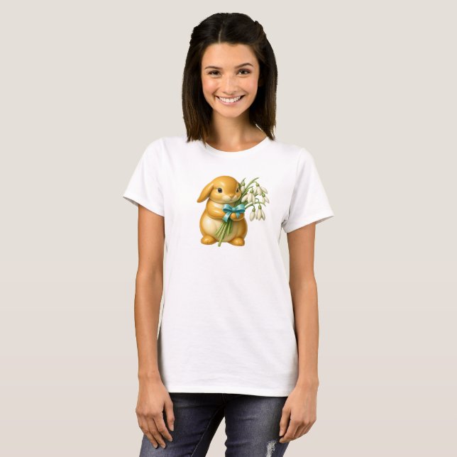 Camiseta Lapin en 3D, bouquet de fleurs et ruban satiné. (Anverso completo)