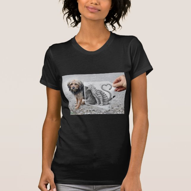 Camiseta Lápiz contra cámara - perro y gato (Anverso)