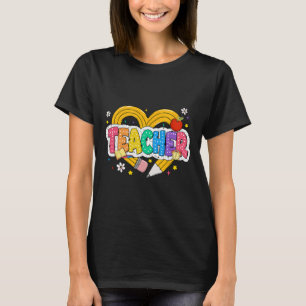 Camiseta Lápiz Corazón de Profesor Retro Colorido Groovy Es