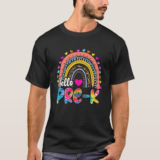 Camiseta Lápiz de arcoiris Hola a Maestra Previa K Primer D (Anverso)