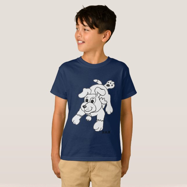 Camiseta Lápiz de carbón vegetal de perro de niño (Anverso completo)