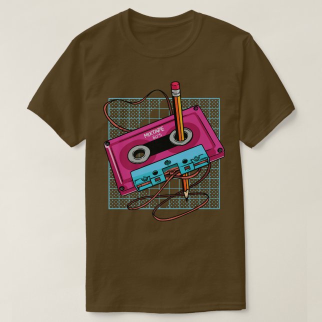 Camiseta Lápiz de cinta de cassette de época 70s Mezcla de  (Diseño del anverso)