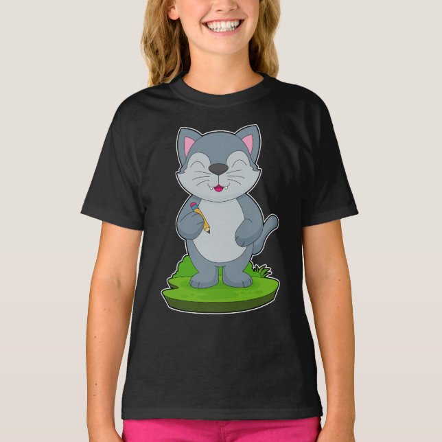 Camiseta Lápiz de escuela de gato (Anverso)