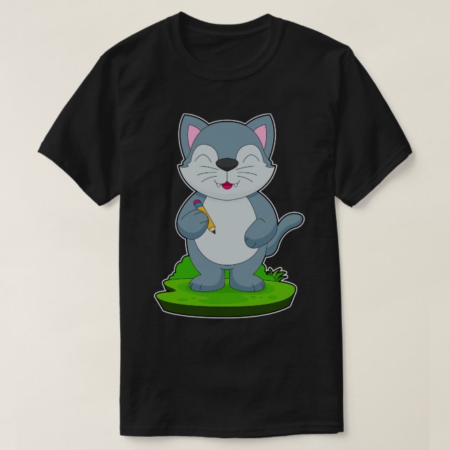 Camiseta Lápiz de escuela de gato (Diseño del anverso)