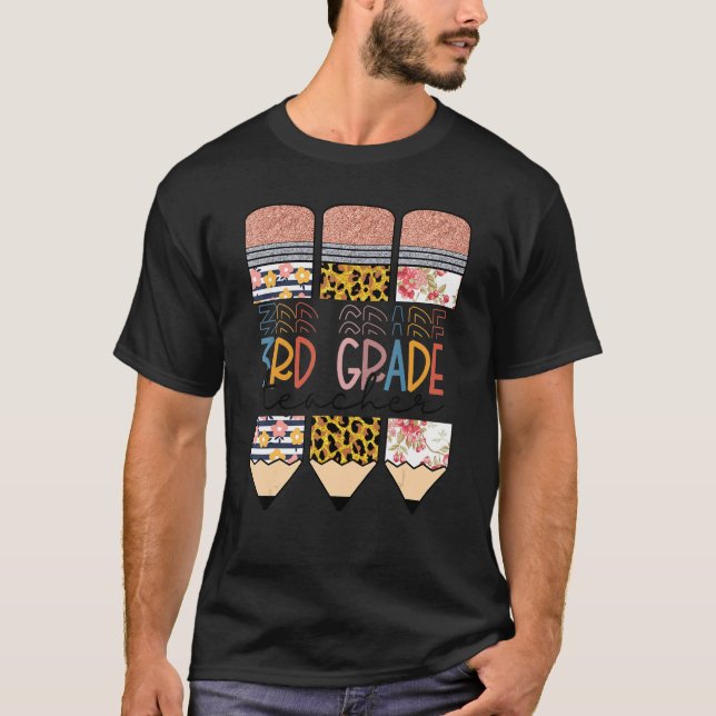 Camiseta Lápiz de leopardo de tercer grado profesor de terc (Anverso)