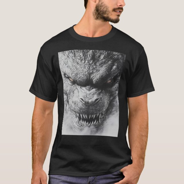 Camiseta Lápiz de monstruo japonés blanco y negro (Anverso)