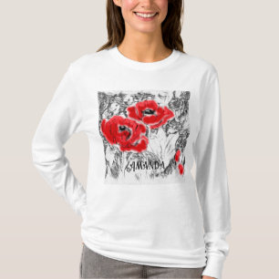 Camiseta Lápiz esquematizado a mano adornos rojos flores fl