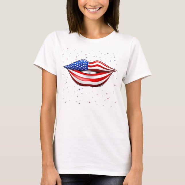 Camiseta Lápiz labial de la bandera de los E.E.U.U. en la (Anverso)
