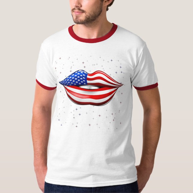 Camiseta Lápiz labial de la bandera de los E.E.U.U. en la (Anverso)