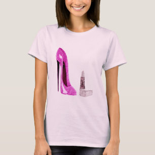 Camiseta Lápiz labial y arte rosado del zapato del estilete
