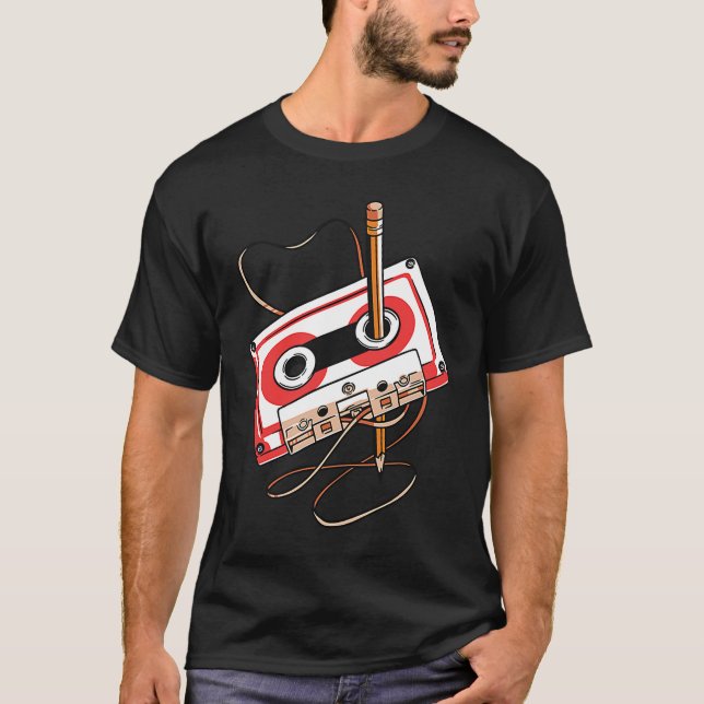 Camiseta lápiz retro de cassette de música mixtape (Anverso)