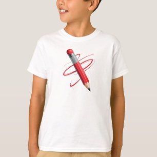 Camiseta Lápiz Rojo Dinámico con Líneas en Espiral Creativa