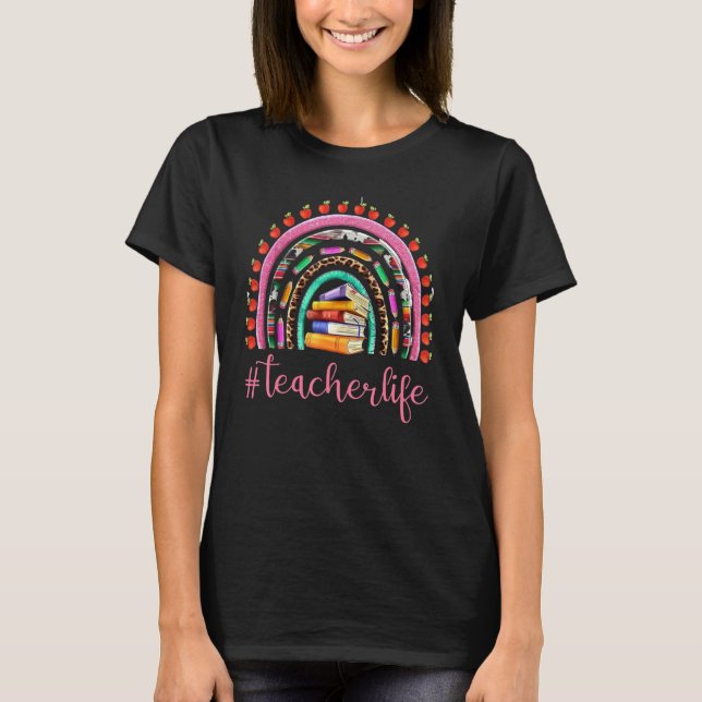 Camiseta Lápiz Ruler libro Rainbow Teacher Life Teach Love (Anverso)
