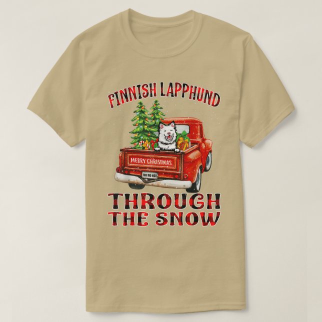 Camiseta Lapphund finlandés a través del camión de Navidade (Diseño del anverso)