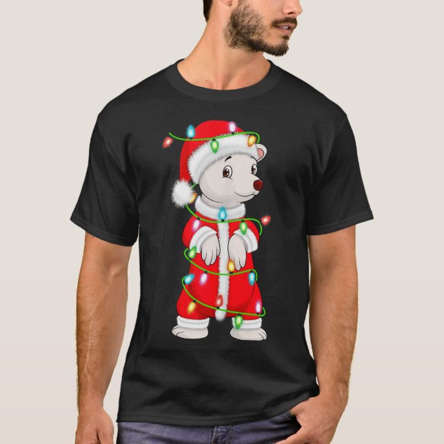 Camiseta Lar Bear Christmas Lights Santa Costume Cute Anima (Anverso)