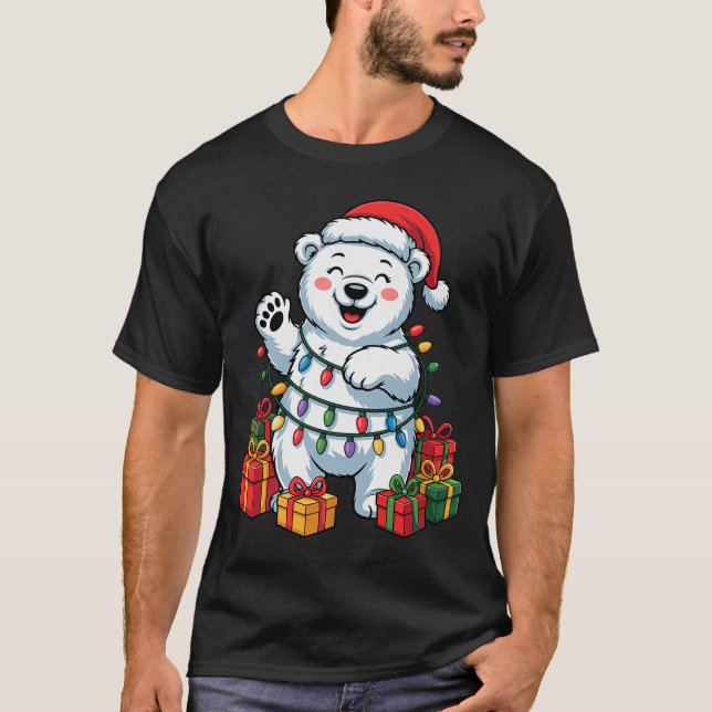 Camiseta Lar Bear Santa Hat Animals Lovers Ugly Christmas P (Anverso)