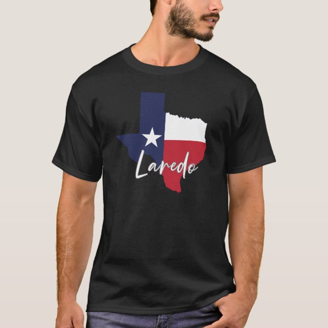 Camiseta Laredo, Texas Flag Map Men's Black (Anverso)