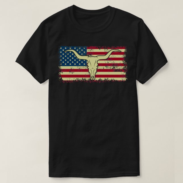 Camiseta Larga Bandera Norteamericana Atractivo (Diseño del anverso)