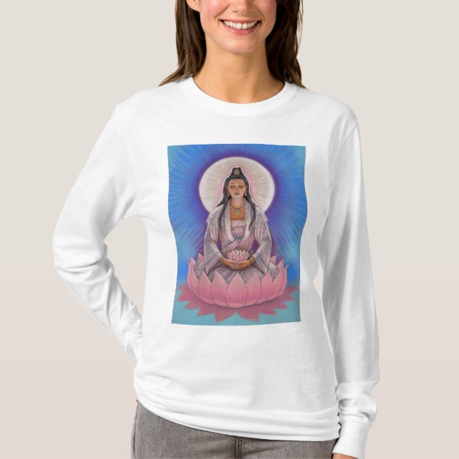 Camiseta larga de la manga de Kuan Yin de la diosa (Anverso)
