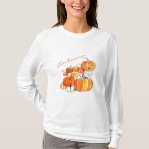 Camiseta larga de la manga de la calabaza de otoñ