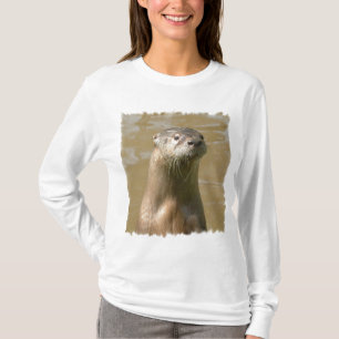 Camiseta larga de la manga de la nutria curiosa
