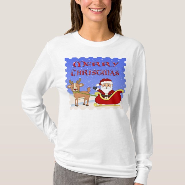 Camiseta larga de la manga de las mujeres de Santa (Anverso)