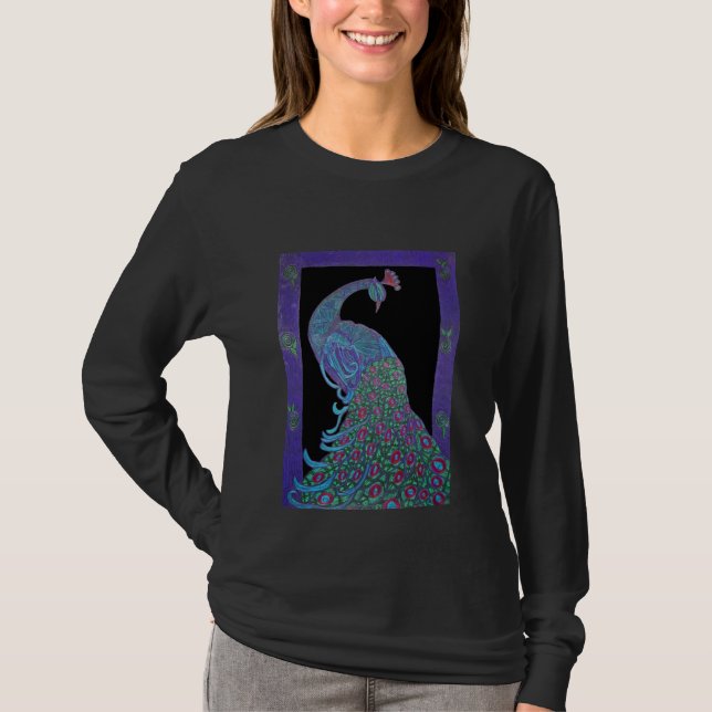 Camiseta larga de la manga de las mujeres - pavo (Anverso)