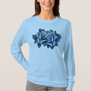 Camiseta larga de la manga de los rosas azules del