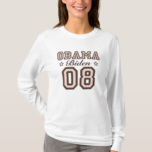 Camiseta larga de la manga de Obama Biden 08 (Anverso)