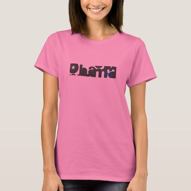 Camiseta larga de la manga de Obama (rosa) (Anverso)