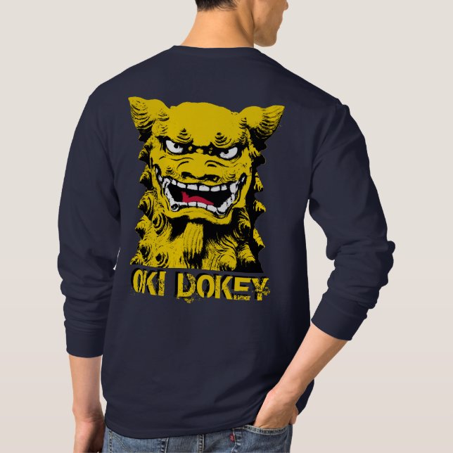 Camiseta larga de la manga de Oki Dokey Shisa (Reverso)