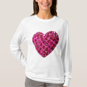 camiseta larga de la manga del corazón diamante de
