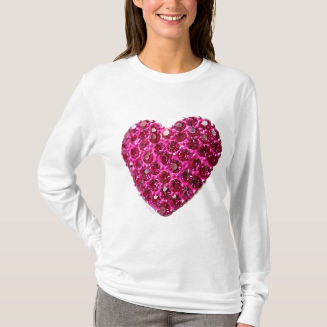 camiseta larga de la manga del corazón diamante de (Anverso)