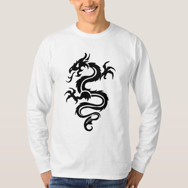 Camiseta larga del blanco de la manga del dragón (Anverso)