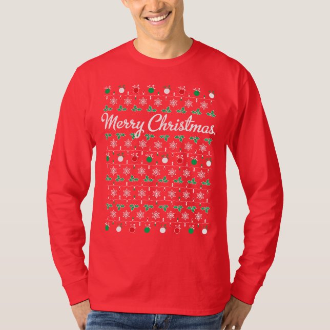 Camiseta larga del rojo de la manga de las Felices (Anverso)