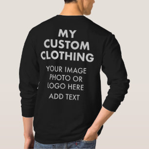 Camiseta LARGA MANCHA DE LOS HOMBRES personalizados (NEGRO)