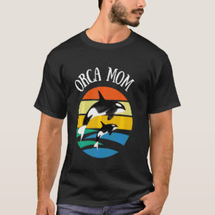 Camiseta Larga manga del atardecer retro de orca Mom de los