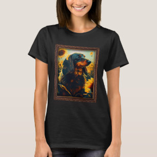 Camiseta Larga morada de Dachshund pintando flor de girasol