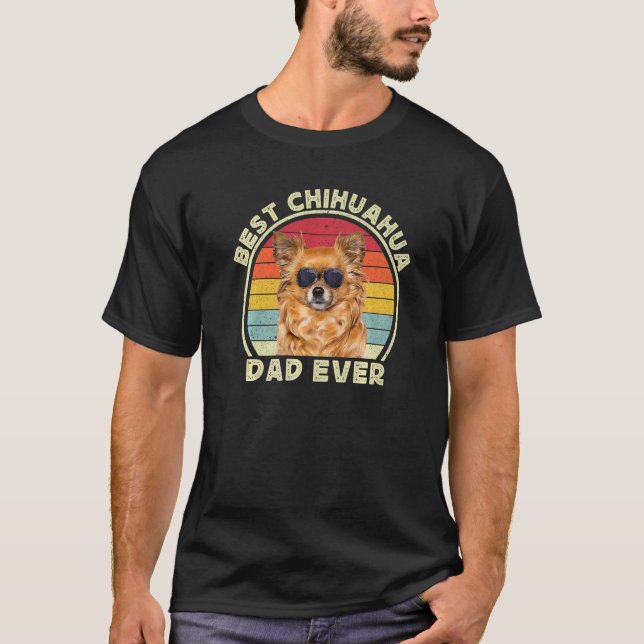 Camiseta Larga morada de pelo castaño Chihuahua Dad Chiwawa (Anverso)