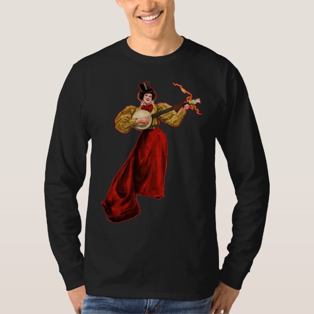 Camiseta larga oscura de la manga de los hombres (Anverso)