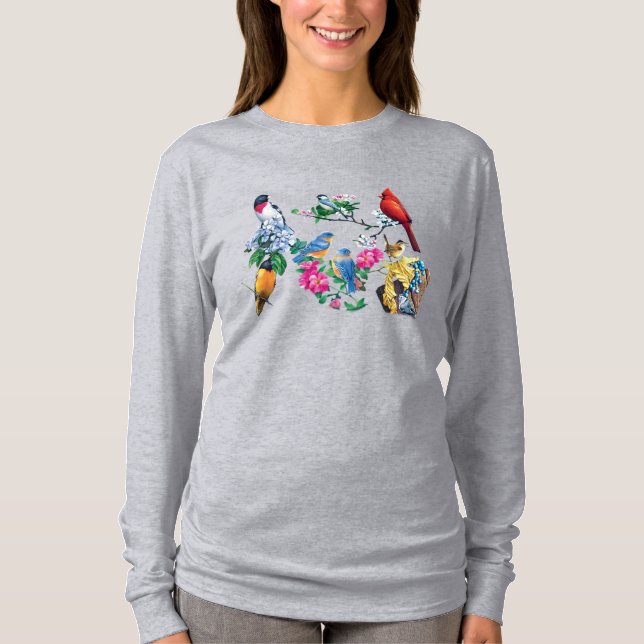 Camiseta Larga Pájaros de Jardín (Anverso)