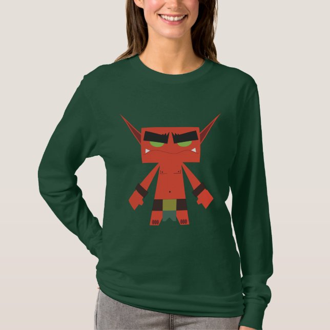 camiseta larga roja de la manga del duende malvado (Anverso)