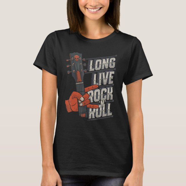 Camiseta Larga vida al rock y al rock Roll en la guitarra m (Anverso)