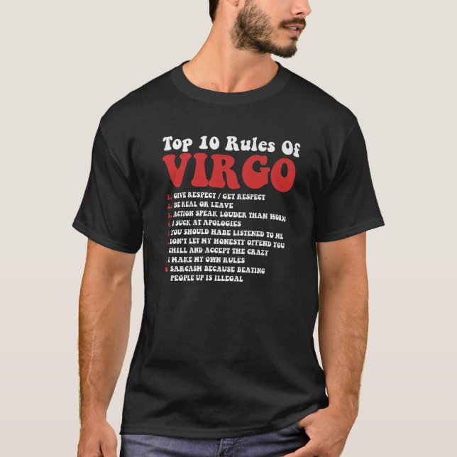 Camiseta Las 10 Principales Reglas Del Horóscopo Virgo Grac (Anverso)