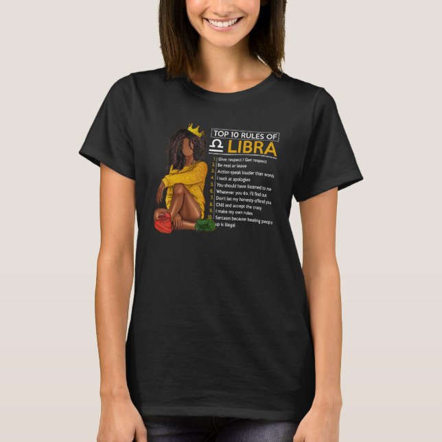 Camiseta Las 10 Principales Reglas Del Rótulo Libra Zodiac  (Anverso)