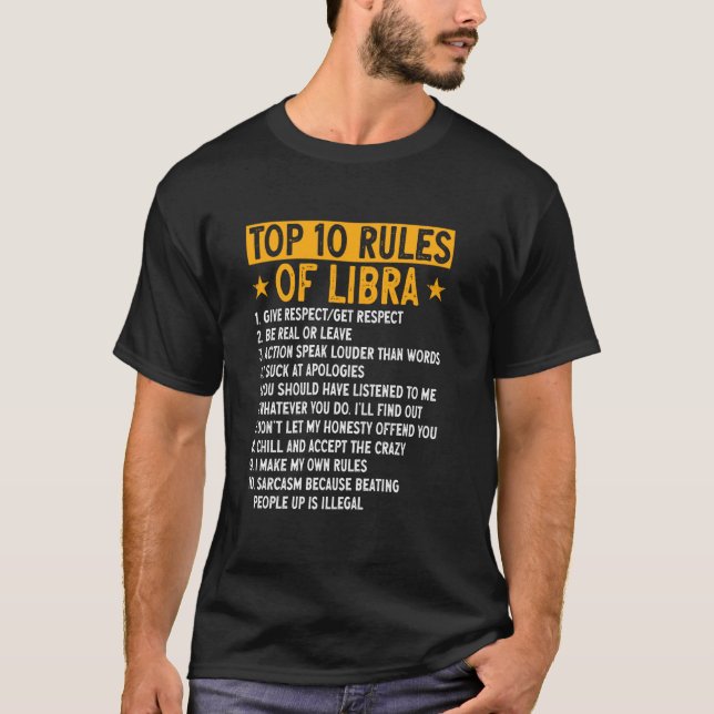 Camiseta Las 10 reglas del cumpleaños de Libra Horoscopo (Anverso)